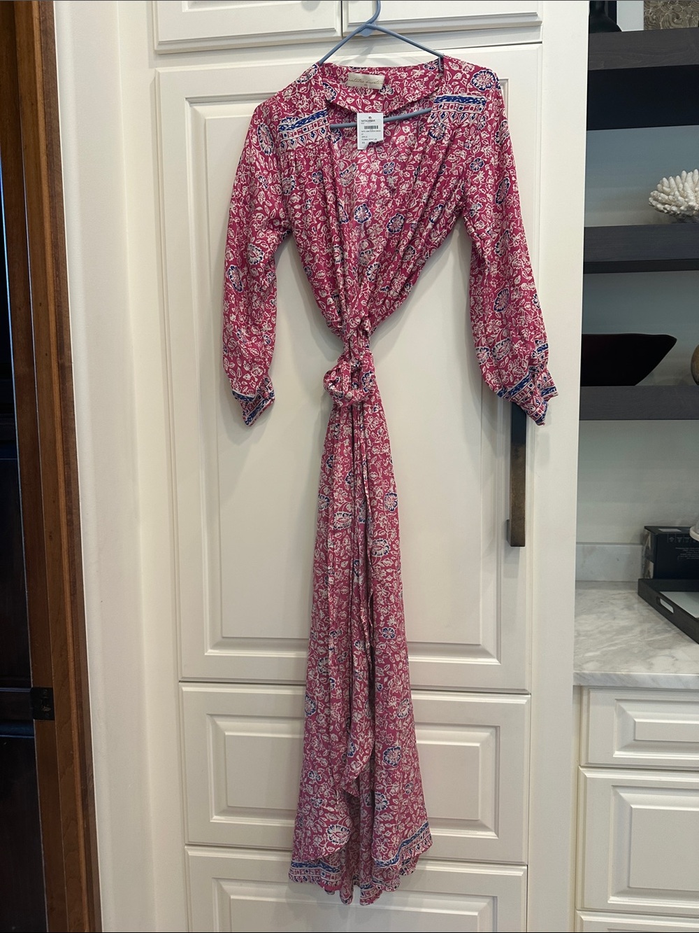 Natalie Martin Nico Long-sleeve Pink Paisley Tie-Front Maxi Dress